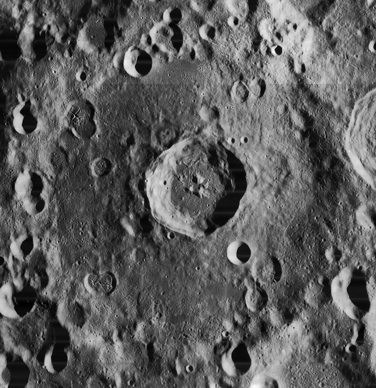 Einstein crater on the Moon, imaged by a NASA probe